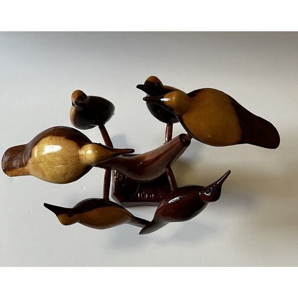 Folk Art Wood Carved Birds on a Tree Vintage Early 20th Century Sculpture Retro - Picture 7 of 16